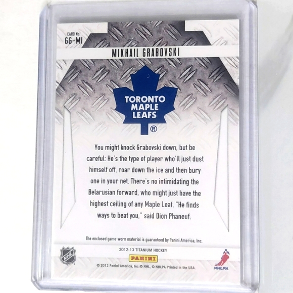 Mikhail Grabovski Panini Titanium Game-Worn Gear Hockey Card Toronto Maple Leafs - Picture 2 of 2
